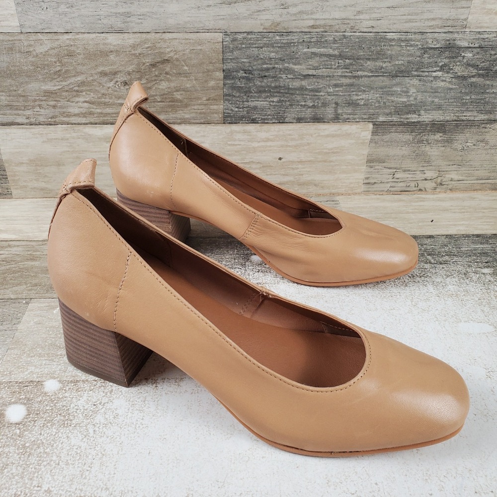 Crown Vintage Clanton Womens Pump Sz 10 M Macchiato Leather Block Heel Slip On